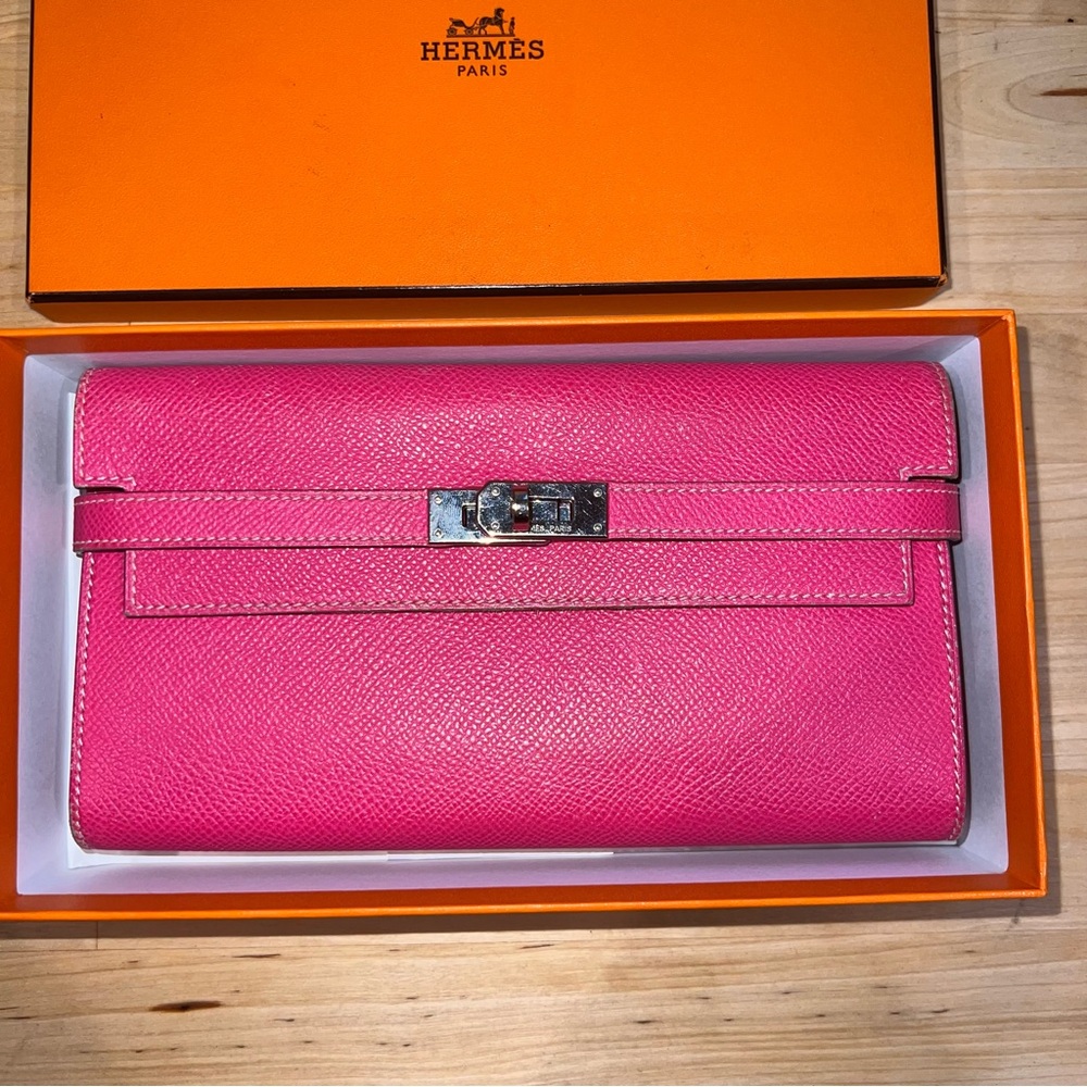 HERMES Kelly Wallet Leather Pink